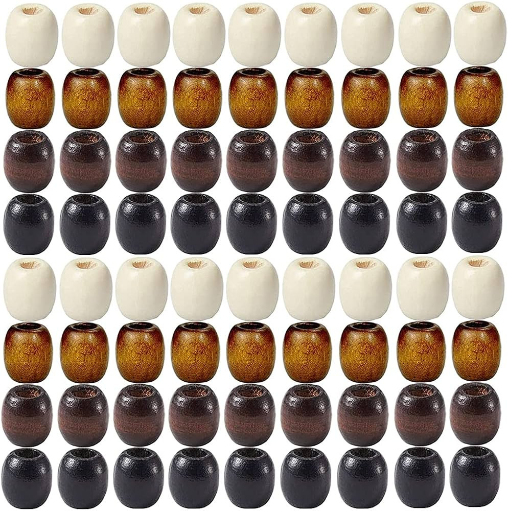 200Pcs Large Hole Barrel Wood European Loose Beads 4 Colors Natural Wooden Dreadlock Hair Braid B... | Amazon (US)