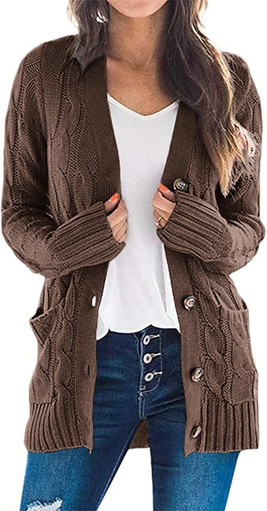 PRETTYGARDEN Women's Open Front Cardigan Sweaters Fashion Button Down Cable Knit Chunky Outwear C... | Amazon (US)