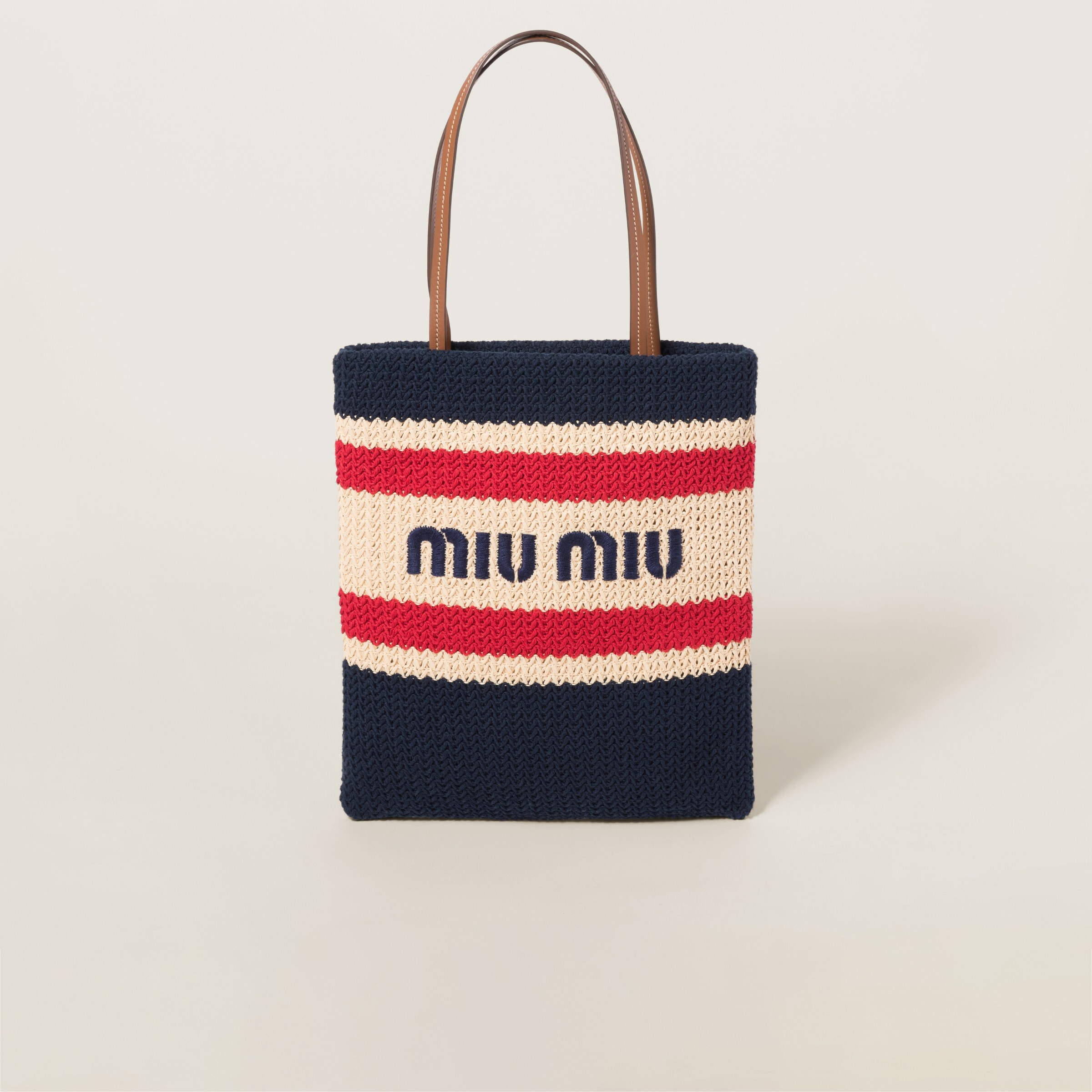 Natural/blue Raffia-effect Woven Tote Bag | Miu Miu | Miu Miu US