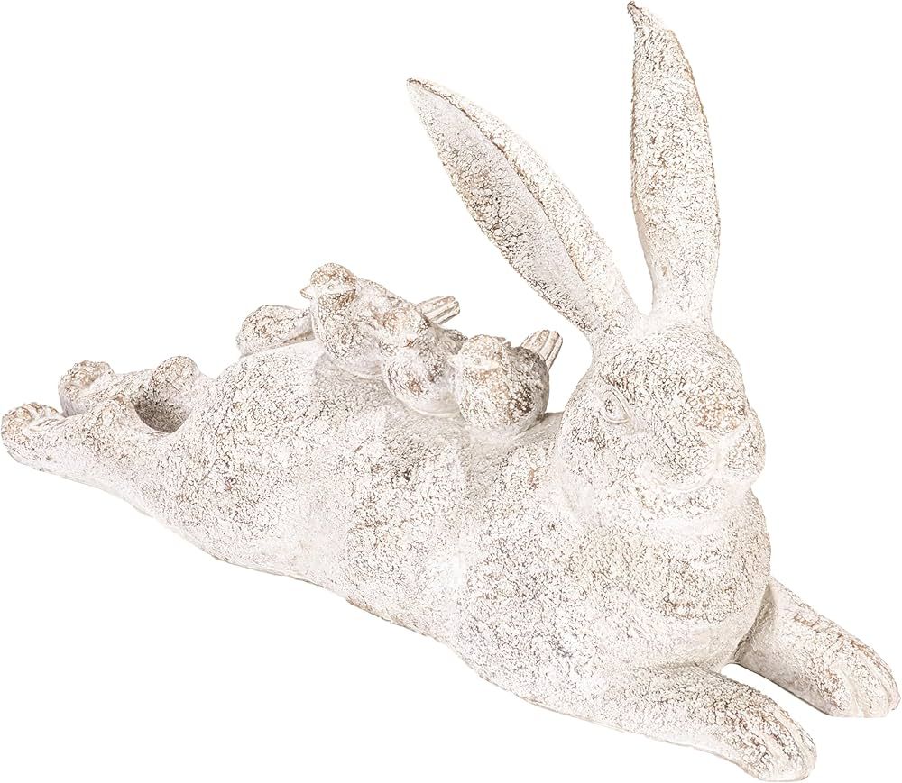 Creative Co-Op Decorative Resting Rabbit with Birds Figurine, Distressed White | Amazon (US)