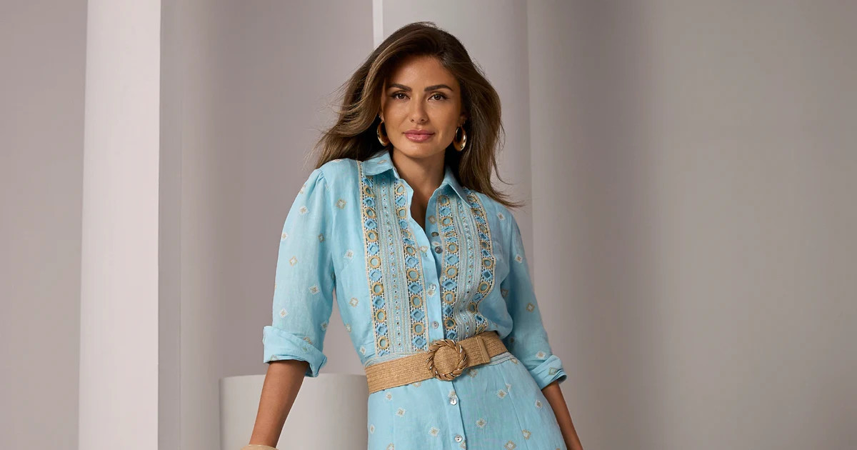 Button Up Maxi Dress with Embroidery - Blue Topaz | Boston Proper | Boston Proper