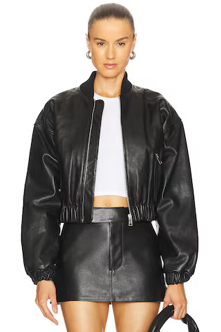 GRLFRND Cropped Leather Bomber Jacket in Black from Revolve.com | Revolve Clothing (Global)