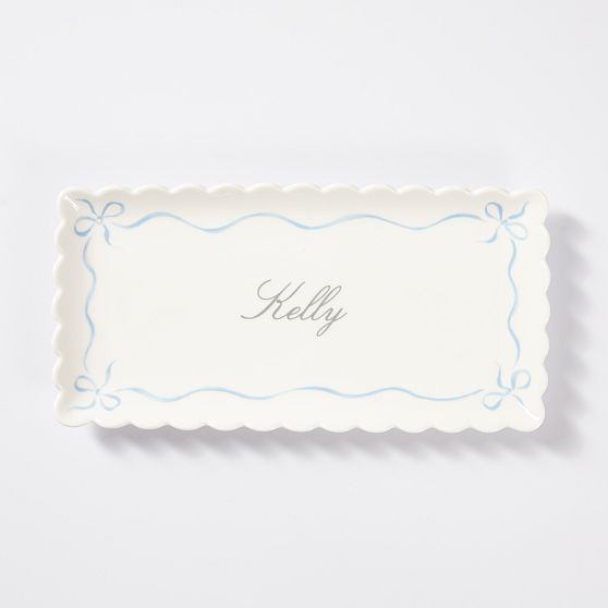 Bow Ceramic Catchall, Large Rectangle, White-Light Blue | Mark and Graham