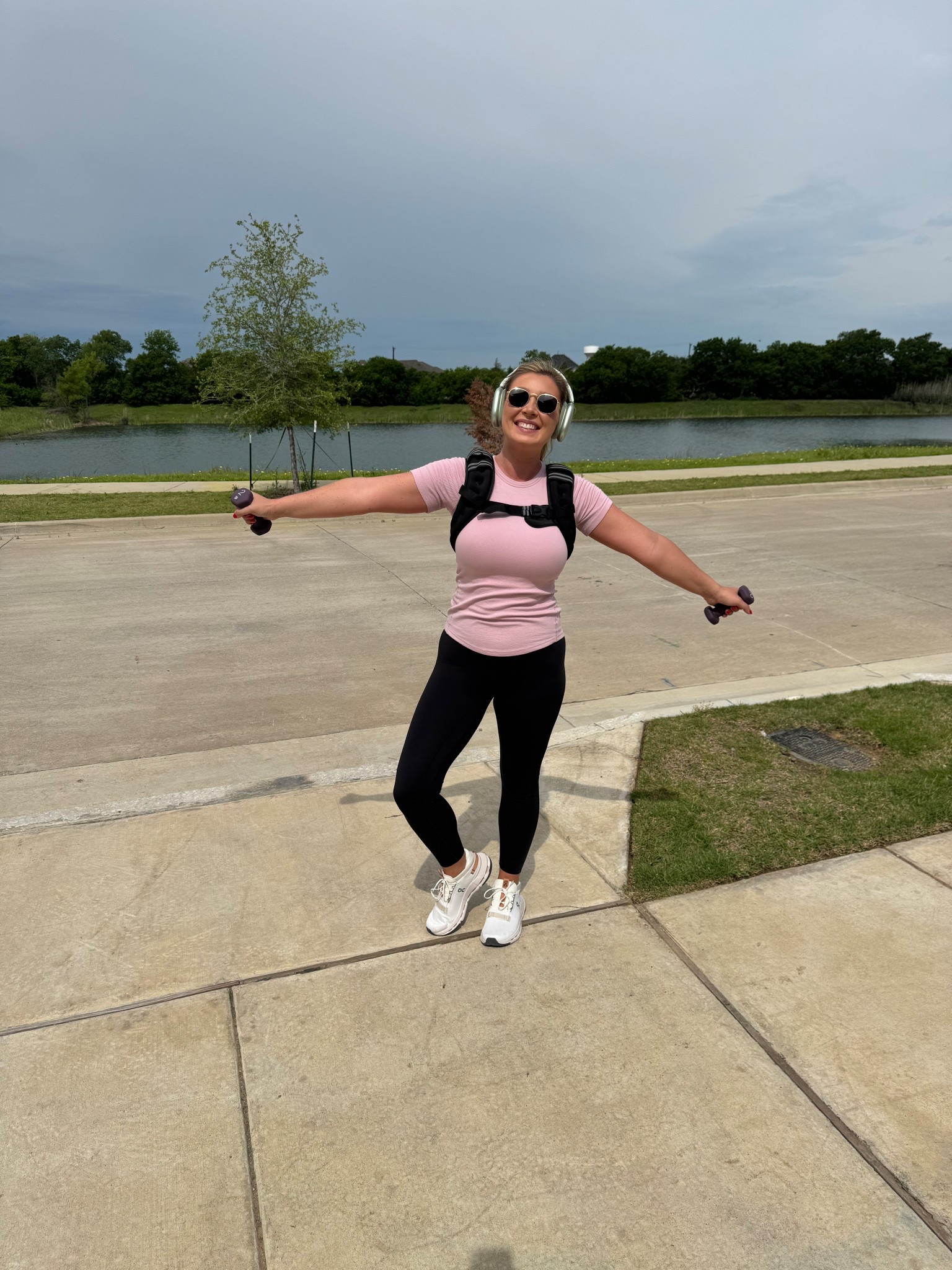 Today’s workout - 2 mile walk with my 12lb weighted vest a 2lb dumbbells (did curls the entire walk)

#LTKActive #LTKMidsize