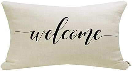 Meekio Farmhouse Pillow Covers with Welcome Quote 12 x 20 inch Farmhouse Rustic Décor Lumbar Pil... | Amazon (US)
