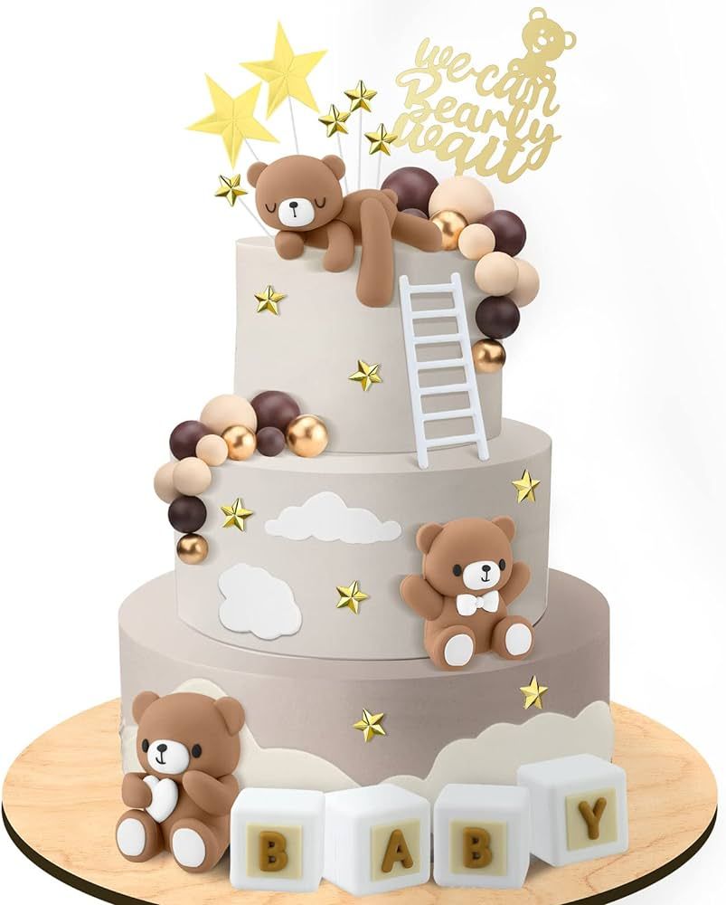 41 Pcs/Set Bear Cake Toppers Mini Bear Cake Decorations Cake Toppers Gold White Pearl Ball for Bo... | Amazon (US)