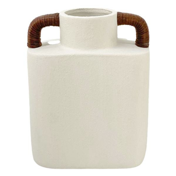 White Vase With Wrapped Handles, 8.3", Ceramic, sold by At Home | At Home