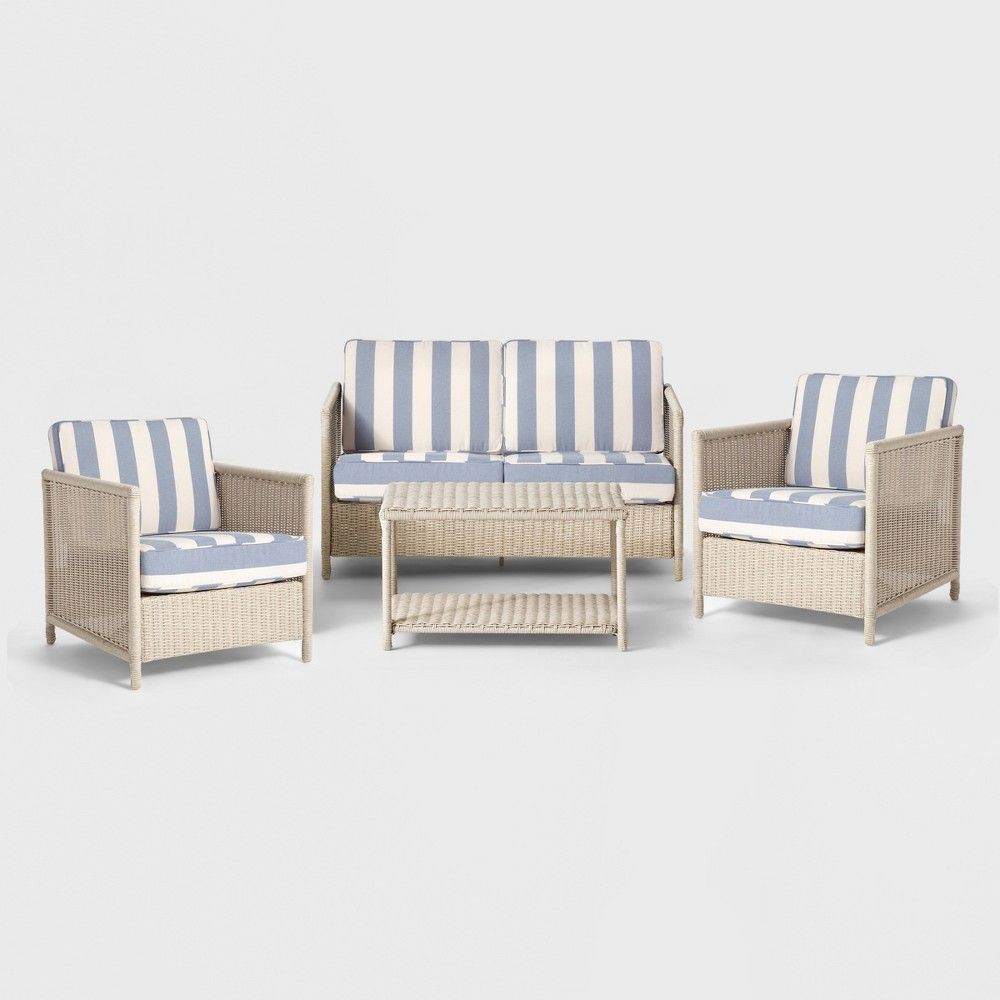 Monroe 4pc Cabana Stripe Patio Conversation Set - Blue/White - Threshold | Target