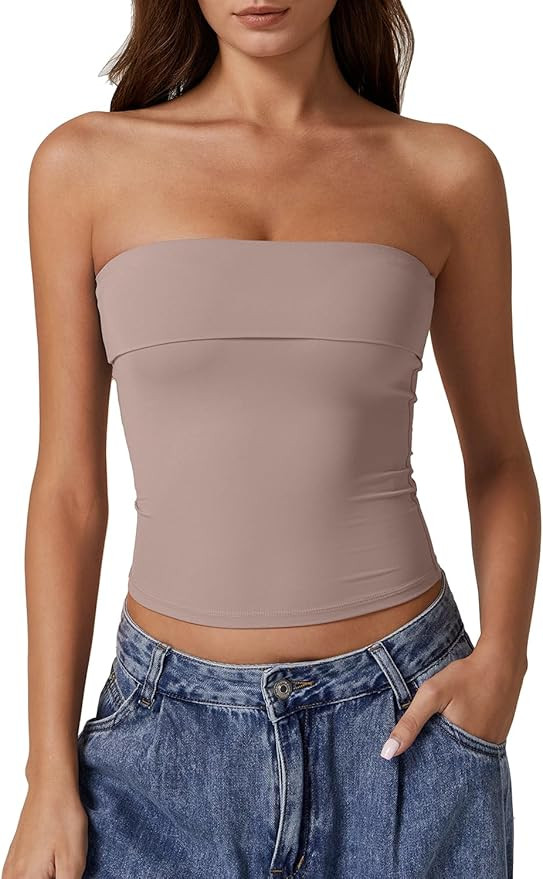 QINSEN Tube Tops Bandeau Tops Slim Fit Tank Tops | Amazon (US)