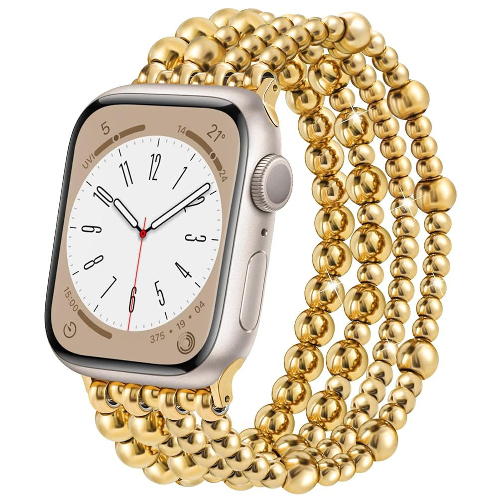 AIRSPO Gold Beaded Bracelets Compatible for Apple Watch Band 38mm 40mm 41mm 42mm 44mm 45mm Women,... | Amazon (US)