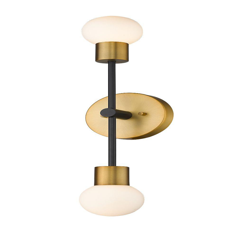 Filament Design 2-Light Matte Black and Foundry Brass Wall Sconce with Opal Glass Shade | The Home Depot