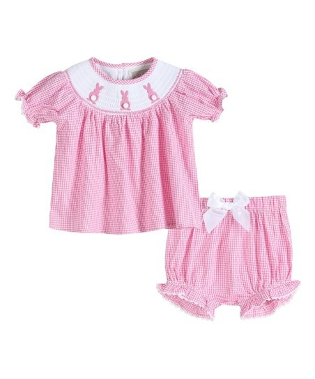Pink & White Gingham Bunny Smocked Swing Top & Bow Bloomers - Infant & Toddler | Zulily