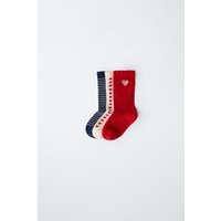 Zara - 3er-Pack Socken Mit Streifen Und Herzen - Rot - Unisex | Zara DE