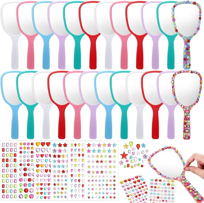 24 Pcs Handheld Mirror DIY Decorate Your Own Princess Mirror Mermaid Mirrors Princess Crafts Smal... | Amazon (US)