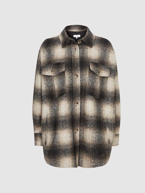 Reiss Mink Emery Checked Flannel Overshirt | Reiss US