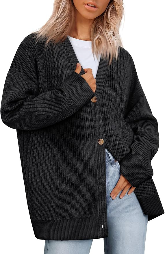 LILLUSORY Women's Cardigan 2023 Open Front Oversized Button Lightweight Sweaters V Neck Loose Car... | Amazon (US)