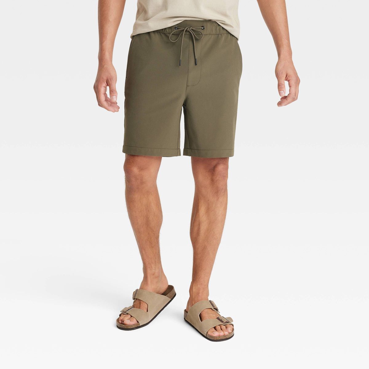 Men's 7" Tech E-Waist Pull-On Shorts - Goodfellow & Co™ Peat Moss | Target
