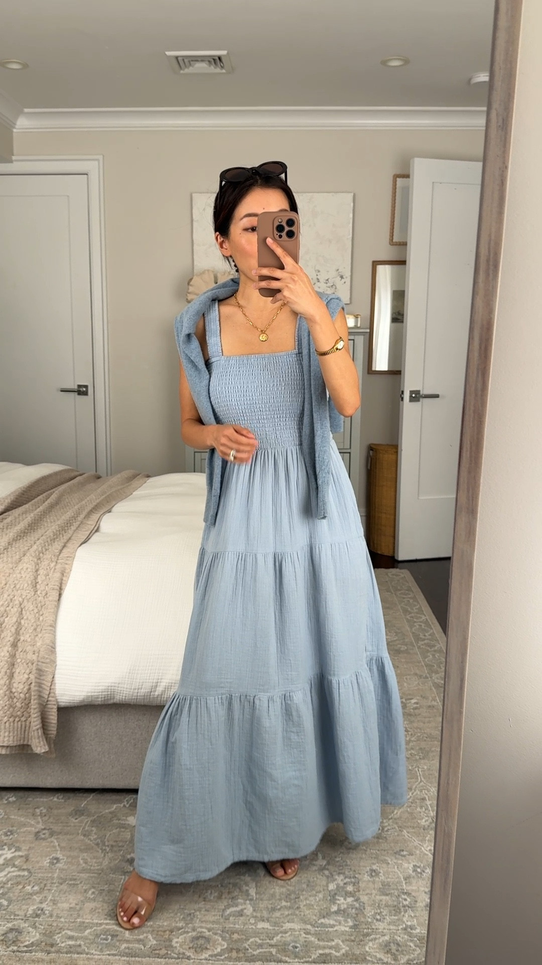 Back in stock for spring!

Super soft petite -friendly spring / summer maxi dress. The white and stripe colors in this dress are lined for no sheerness 

• Quince 100% Organic Cotton Gauze Smocked Sleeveless Maxi Dress in ocean breeze xs - breathable, light and airy, has pockets. Comes in several colors! Fabric is very soft against the skin 

• Over the shoulders: cashmere sweater xs looser fit

• Schutz sandals 5.5

• Madewell sunglassess

Spring dresses, petite friendly, spring outfits

#LTKmomlife #LTKSeasonal #LTKPetite