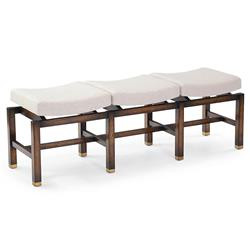John-Richard Primm Rustic Lodge Brown Wood Grey Upholstered 3 Seat Bench | Kathy Kuo Home