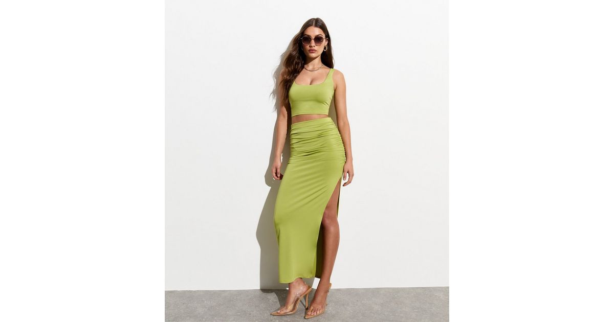 Light Green Ruched Side Maxi Skirt
						
						Add to Saved Items
						Remove from Saved Items | New Look (UK)