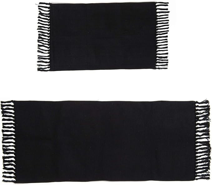 2PCS Cotton Throw Rug Set with Non-Slip Rug Pad, RoomTalks Black Boho Reversible 2’x3’ Small ... | Amazon (US)