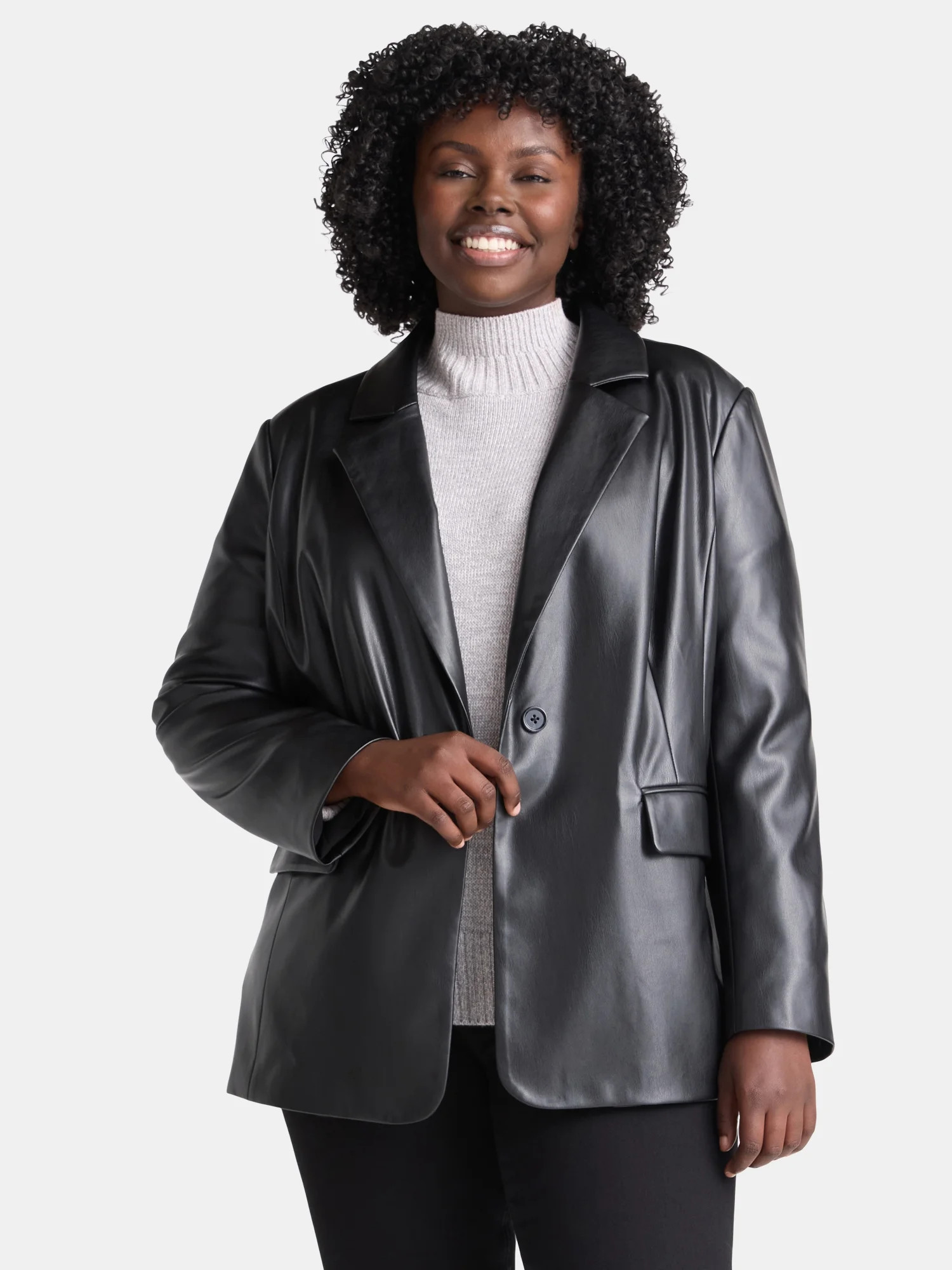 Terra & Sky Women's Plus Faux Leather Blazer, Sizes 0X-5X | Walmart (US)