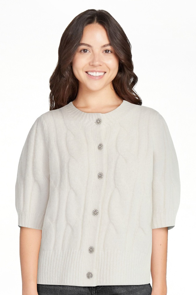 Free Assembly Women's and Women's Plus Cable Cardigan with Short Puff Sleeves, Sizes XS-4X | Walmart (US)