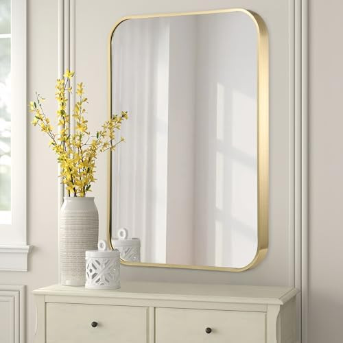 TETOTE Gold Framed Mirror for Bathroom, 22x30 Inch Vanity Mirror for Wall, Brushed Brass Rectangl... | Amazon (US)