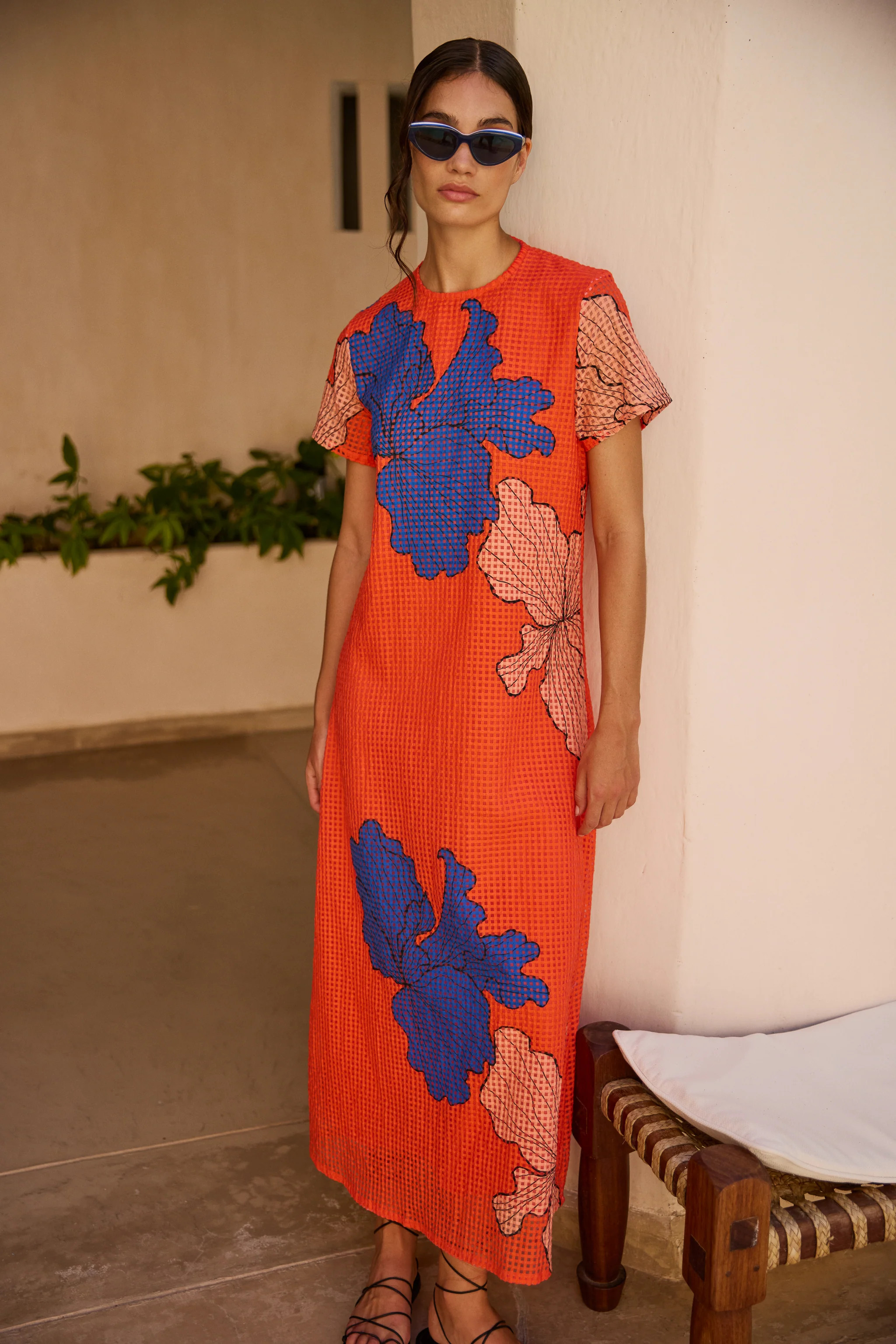 Short Sleeve Shift Maxi- Bora Bora Red | Oliphant Design