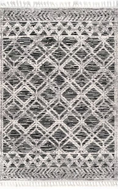 Gray Shaggy Lattice Tassel Area Rug | Rugs USA