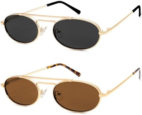 Oval Trendy Retro sunglasses Double bridge for women men 90S Narrow Vintage Small Sunnies AR81048 | Amazon (US)