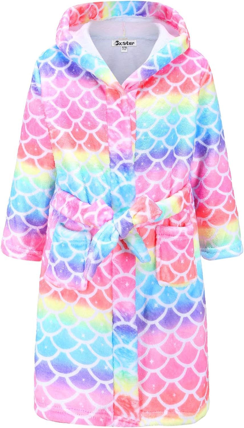 Jxstar Girls Bathrobes Kids Hooded Robes Plush Soft Coral Fleece Pajamas Sleepwear | Amazon (US)