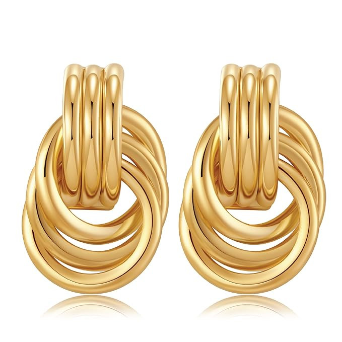 Chunky Gold Earrings for Women Knot Link Circle Statement Drop Dangle Classic Earrings Studs Tren... | Amazon (US)
