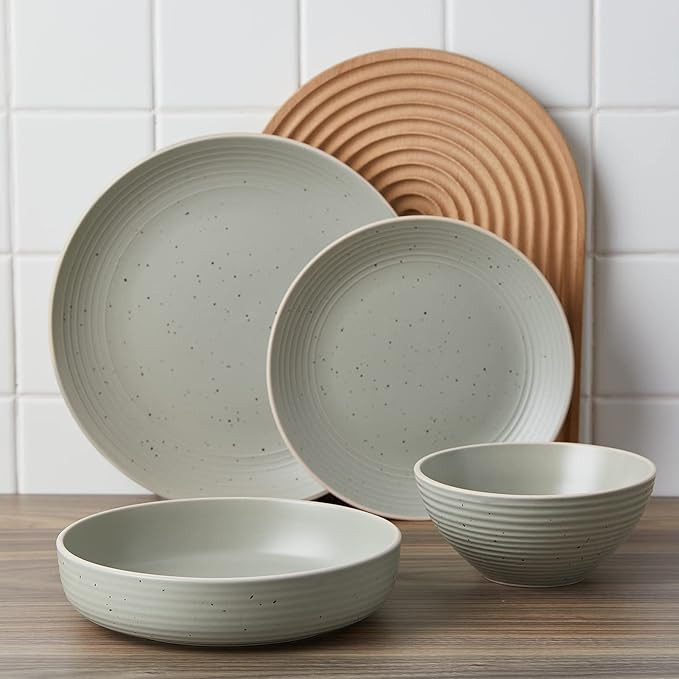 Stone lain Lauren Stoneware Dinnerware Set, 16-Piece Service for 4, Green | Amazon (US)