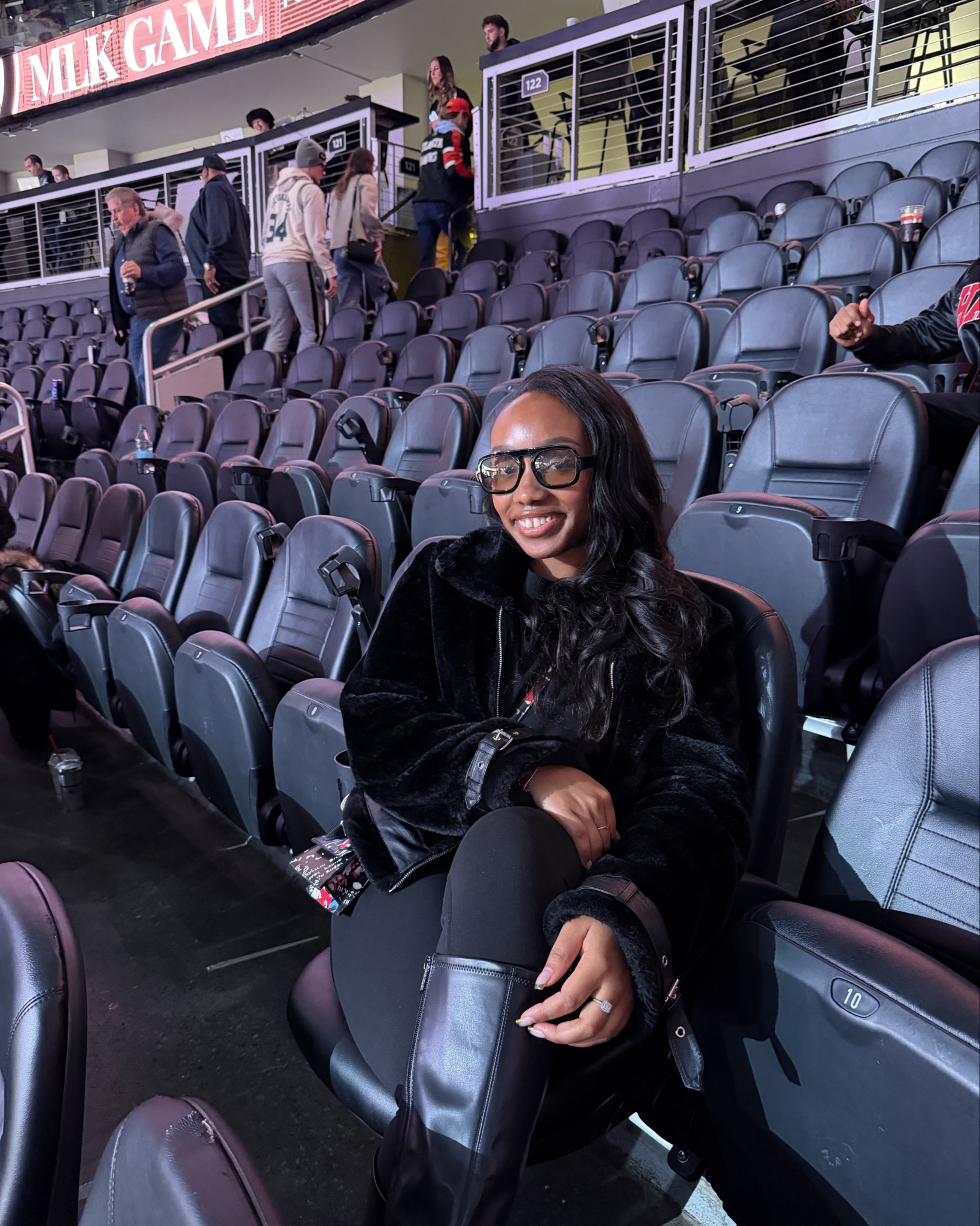 NBA game outfit inspo🖤
Jacket: PLT (old)


Black faux fur and leather trim jacket, black long sleeve, black leggings, chunky knee high platforms boots

#LTKootd #LTKdayinmylife