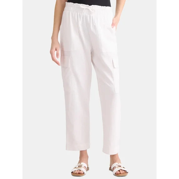 Time and Tru Women’s and Women’s Plus Linen Blend Cropped Cargo Pants, 27" Inseam, Sizes XS-3... | Walmart (US)