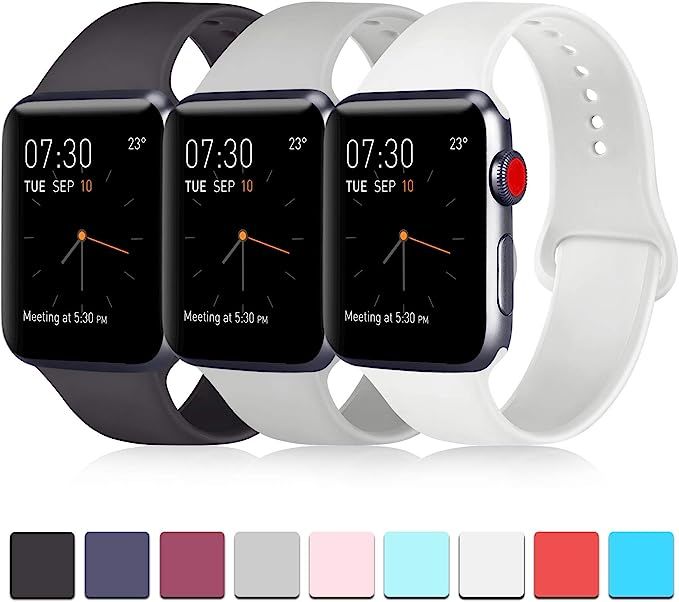 Pack 3 Compatible with Apple Watch Band 38mm 40mm 42mm 44mm, Soft Silicone Band Replacement for A... | Amazon (US)