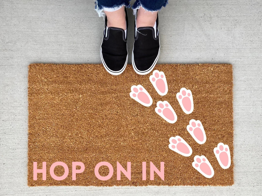 Easter Bunny Hop On In doormat, Easter Doormat, Jesus, spring decor, personalized doormat, funny ... | Etsy (US)