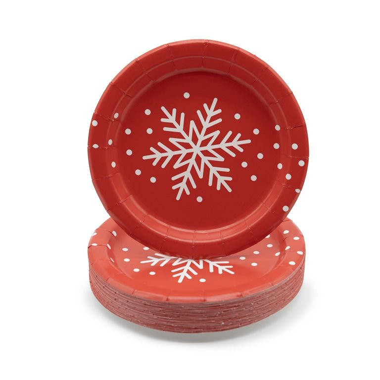 Red and White Snowflake Disposable Paper Plates, 9 in, 20 Count, by Holiday Time - Walmart.com | Walmart (US)