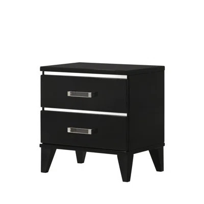 Contemporary Black Wooden Nightstand With 2 Storage Drawers, Shiny Finish Bedroom Furniture | Wayfair North America