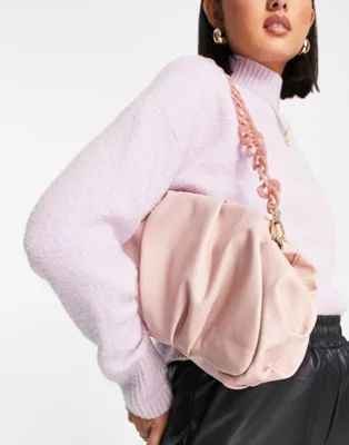 ASOS DESIGN oversized ruched clutch bag in dusky pink with detachable shoulder chain | ASOS (Global)