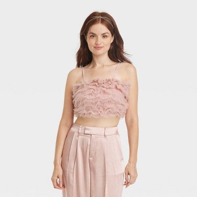 Women's Tiny Tulle Slim Fit Tank Top - A New Day™ Dusty Pink XS | Target