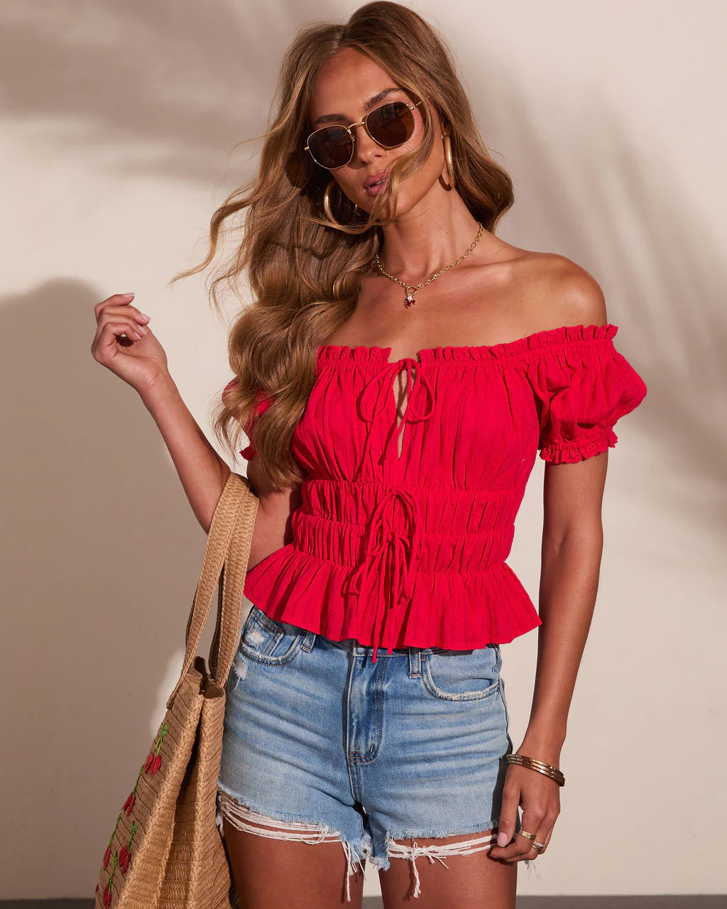 Riviera Bliss Cotton Eyelet Front Tie Top | VICI