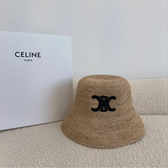 Celine Triomphe Bucket Hat In Raffia In Black | Poshmark