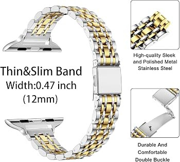 MioHHR Slim Metal Band Compatible with Apple Watch Bands 42/41/40/38mm | Amazon (US)