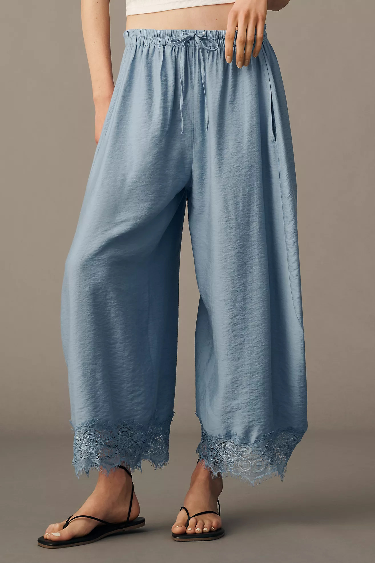 By Anthropologie Cropped Lace-Hem Pants | Anthropologie (US)