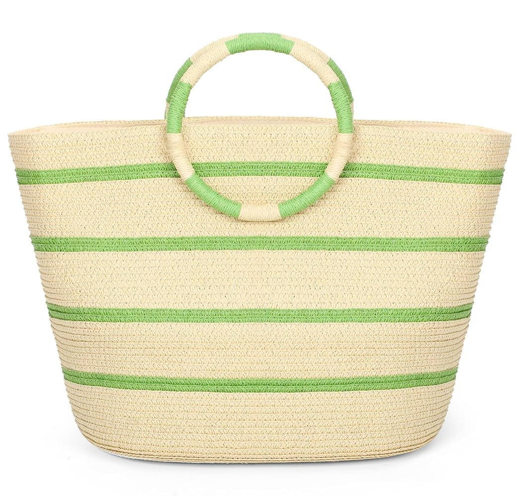 Beach Bags for Women Straw Tote Bag Summer Beach Bag Large Woven Straw Bag for Beach Vacation Hol... | Amazon (US)