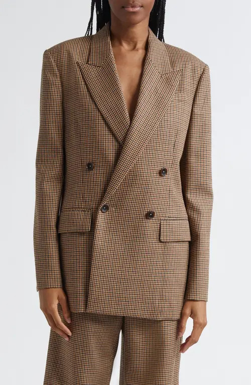 A.L.C. Calla Houndstooth Wool Double Breasted Blazer in Tan Multi at Nordstrom, Size 14 | Nordstrom