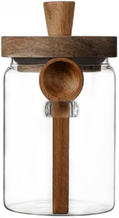 ANSQU Glass Jar with Wooden Lid and Spoon, 20.3oz Food Storage Containers Coffee Jar Coffee Groun... | Amazon (US)