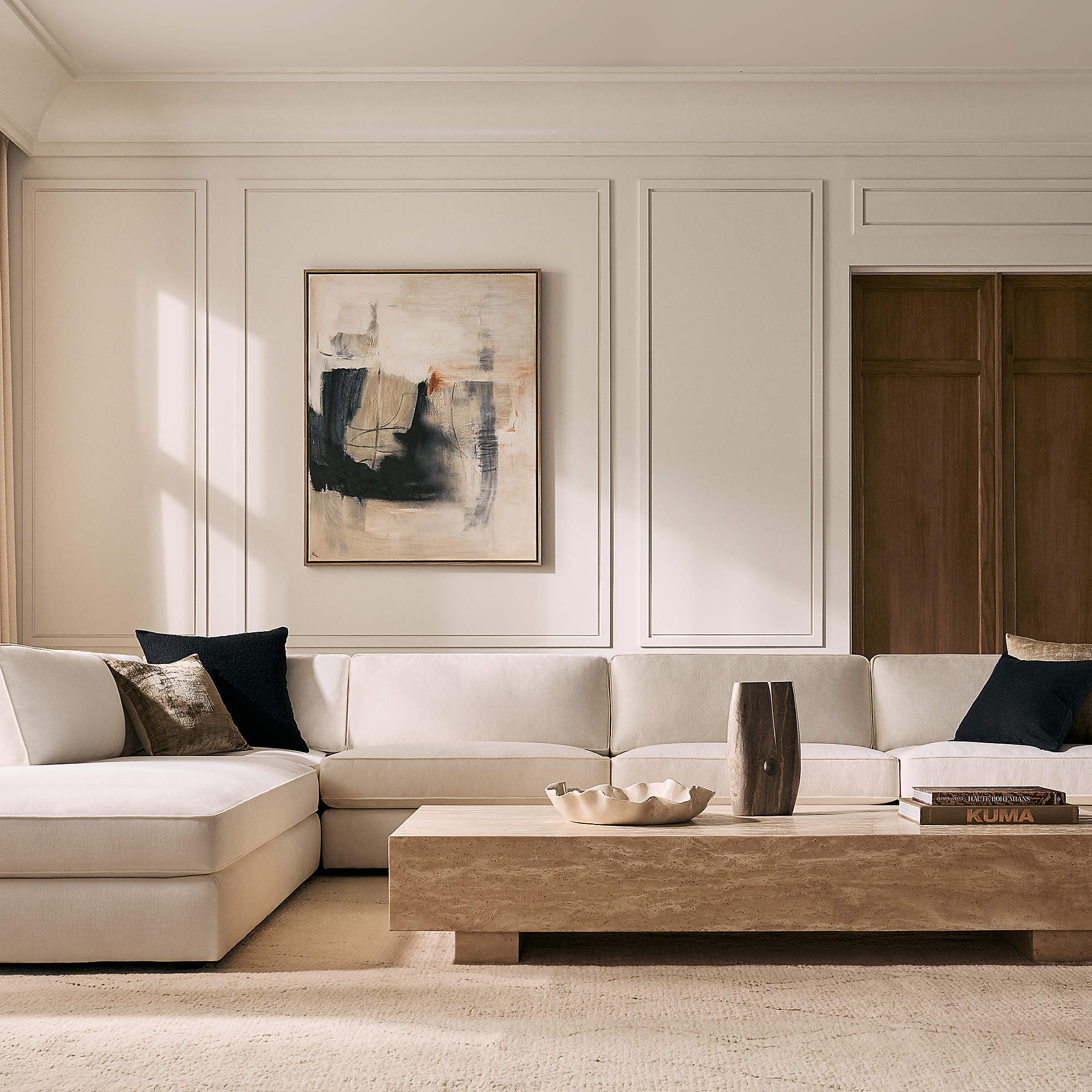 Enyo 76" Rectangular Travertine Coffee Table + Reviews | CB2 | CB2